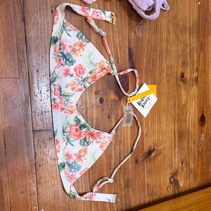 Kulani Kinis Floral Bikini Top - White, Pink, Green